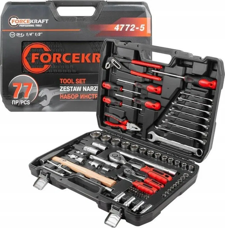 Zestaw narzędzi Forcekraft Zestaw narzędzi 1/4" i 1/2" 77el. (4-32mm) (6-kątnych)
