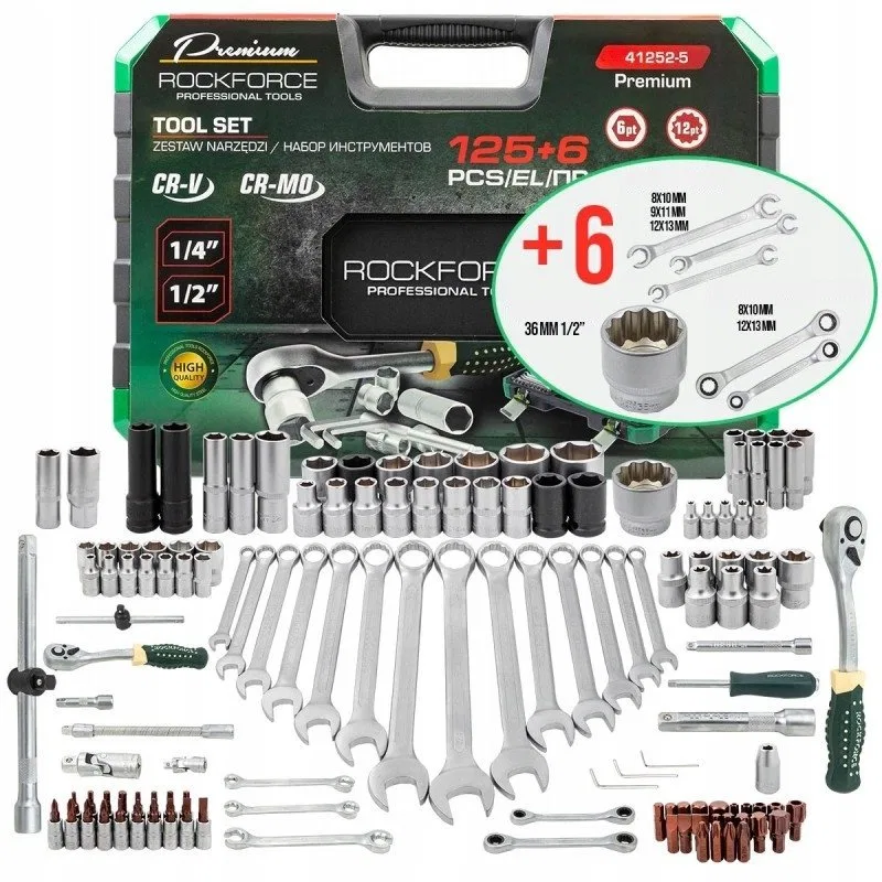 Zestaw narzędzi 125+6el. 1/4", 3/8", 1/2" Premium