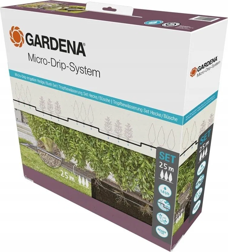 Gardena GARDENA Micro-Drip-System drip irrigation hedges/bushes set, 25 meters, drippers (black, model 2023, above and below gro