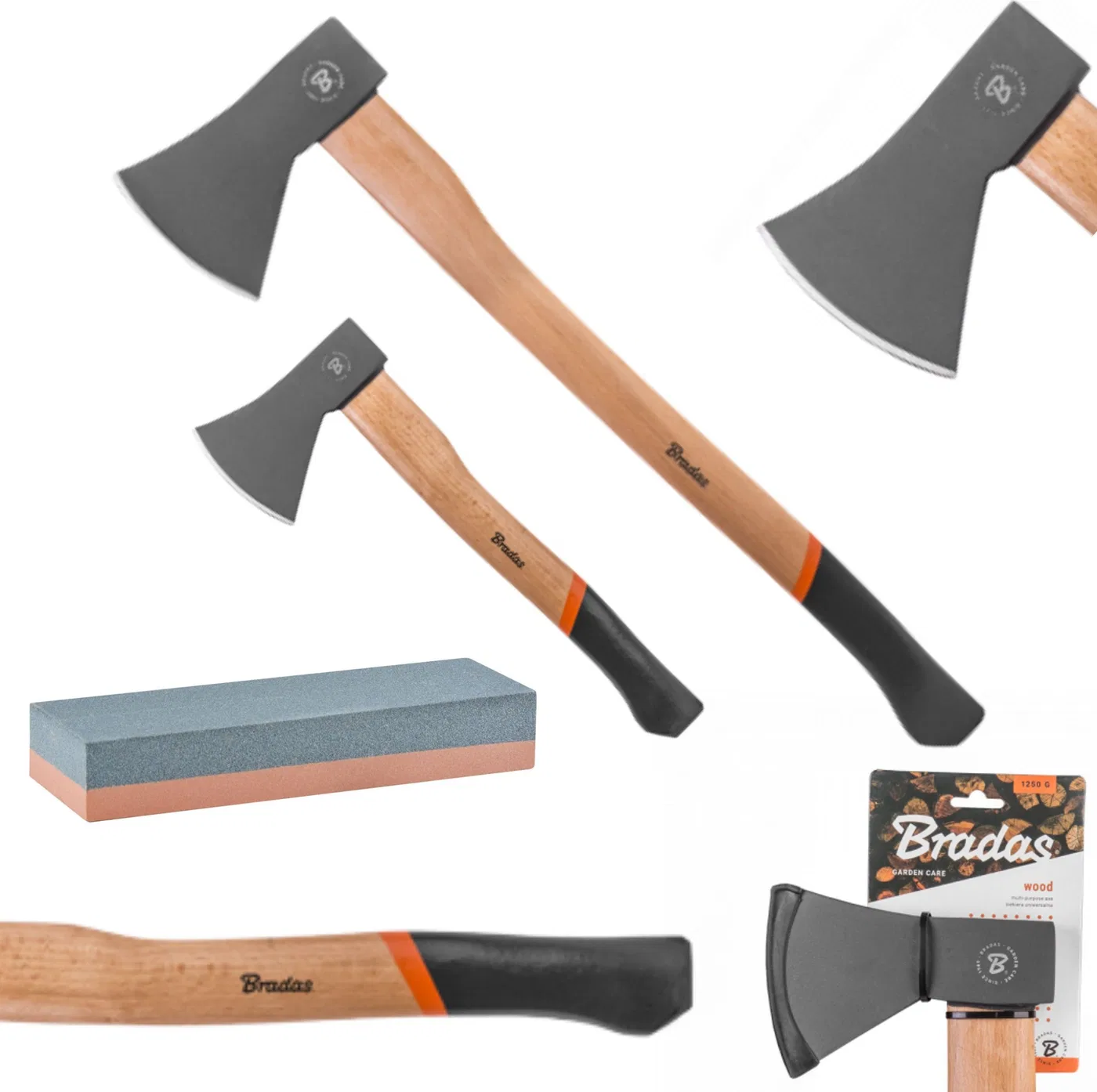 Bradas 2x Siekiera do drewna WOOD 600, 1500g + Osełka