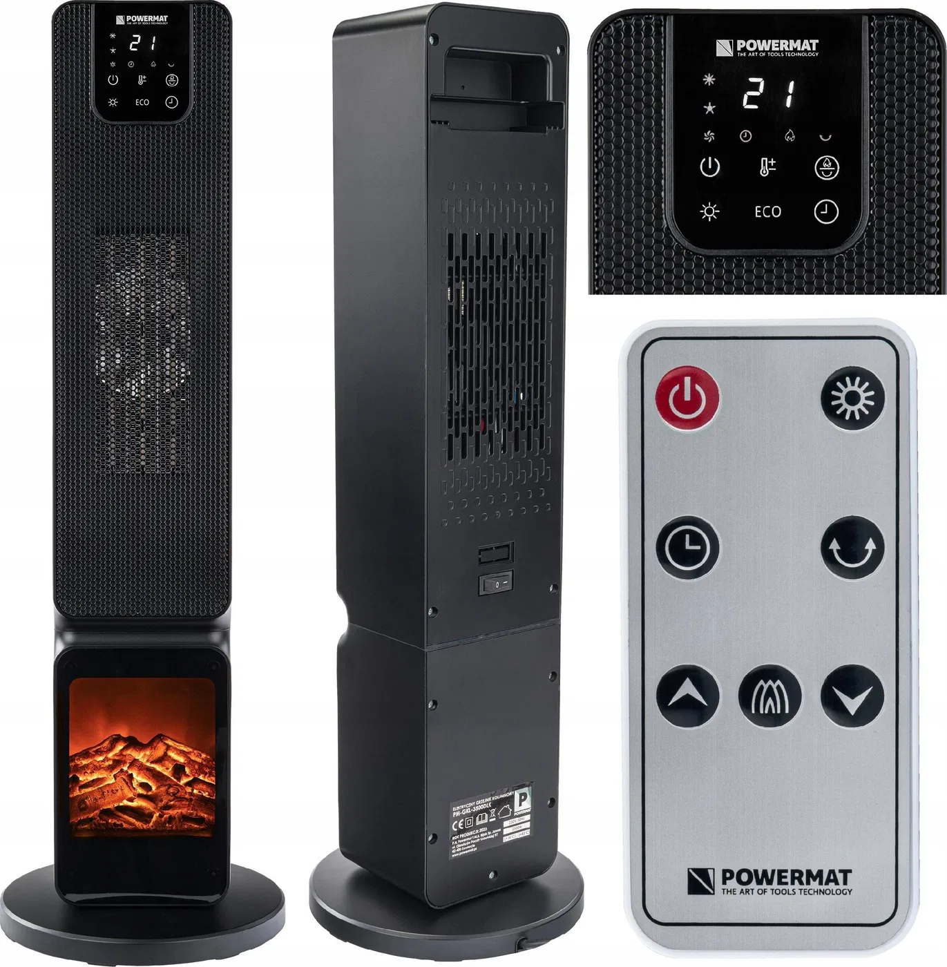 Grzejnik Powermat Grzejnik ELEKTRYCZNY Kolumnowy Ceramiczny Kominek 2500W Termowentylator