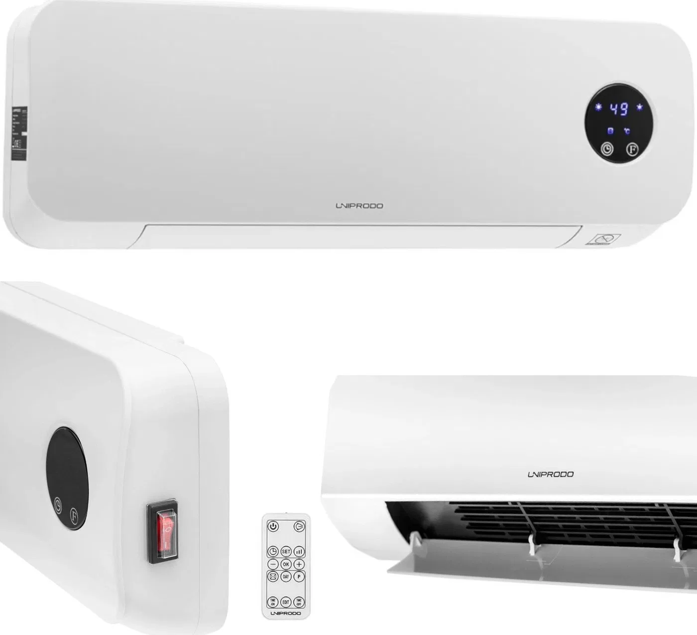 Grzejnik Uniprodo Grzejnik elektryczny ceramiczny ścienny kurtyna powietrzna z pilotem 1000/2000W Grzejnik elektryczny ceramiczn