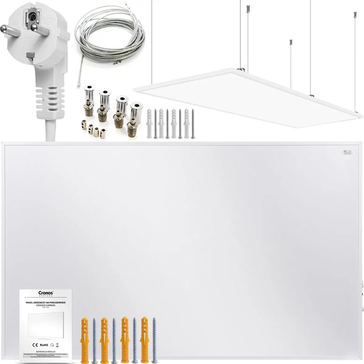 Grzejnik Cronos Zestaw Panel grzewczy IR CRONOS Carbon P1000 White + Zestaw sufitowy