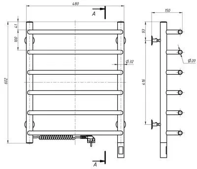Grzejnik łazienkowy Navin Electric towel dryer Navin Simfonia 480*600 Sensor with timer left 10-009133-4860
