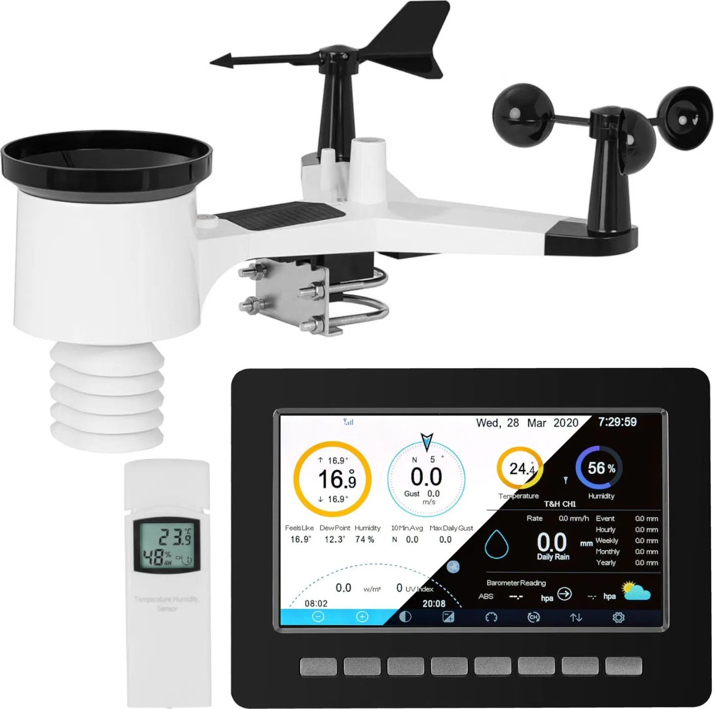 Stacja pogodowa Steinberg Bezprzewodowa stacja meteorologiczna pogodowa solarna 7w1 LCD WiFi 100m Bezprzewodowa stacja meteorolo