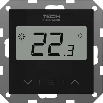 Tech Regulator bezprzewodowy, pokojowy z pomiarem wilgotności powietrza do systemów ramkowych F-8z 55 mm, czarny STF-8ZBK