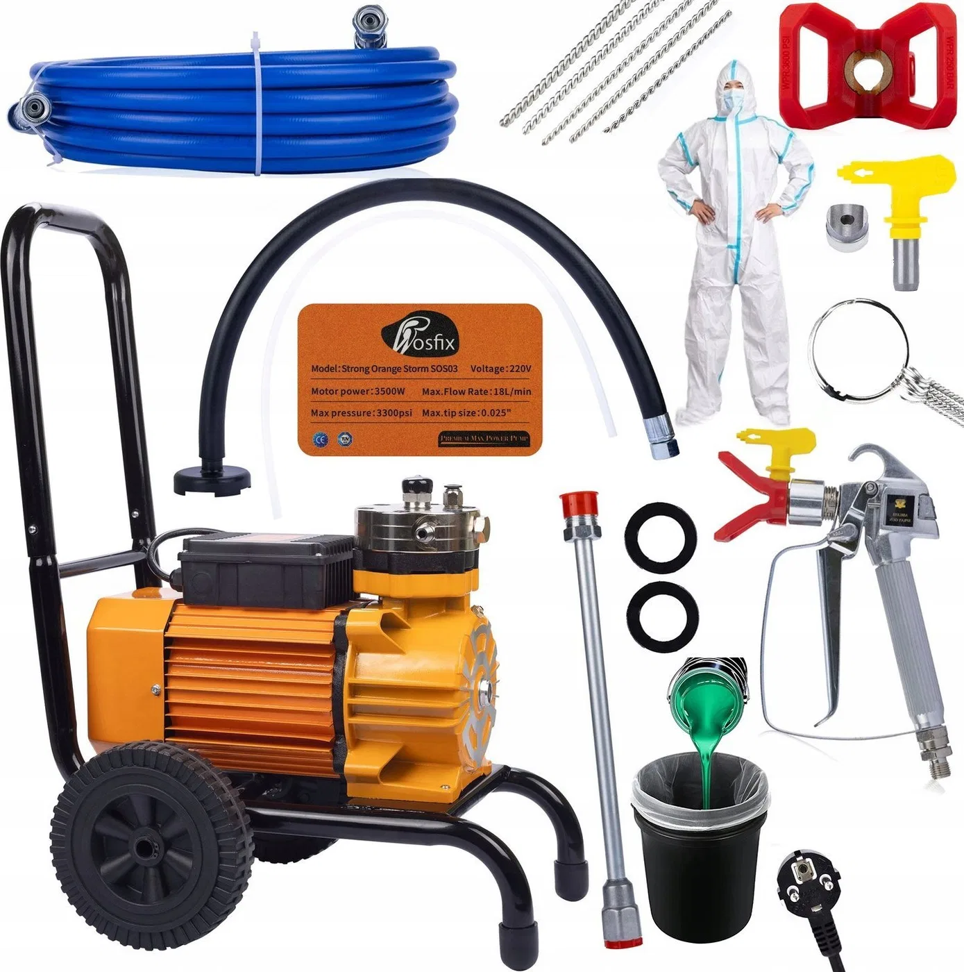 Rosfix ZESTAW AGREGAT MALARSKI HYDRODYNAMICZNY ROSFIX 3500W AKCESORIA WYCIORY SITO