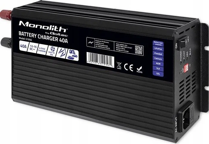 Qoltec Inteligentna ładowarka do akumulatorów LiFePO4 AGM GEL SLA | 40A | 12V