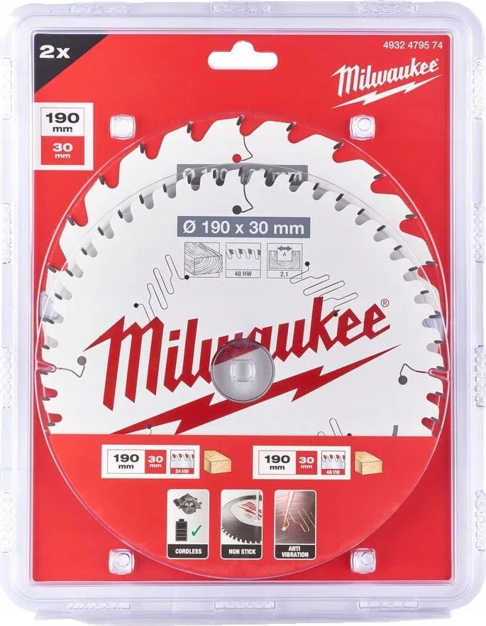 Milwaukee Cutting disc 190x30mm, 24 teeth, 48 teeth. Milwaukee (for battery tool) (4932471300, 4932471380) 2PCS.