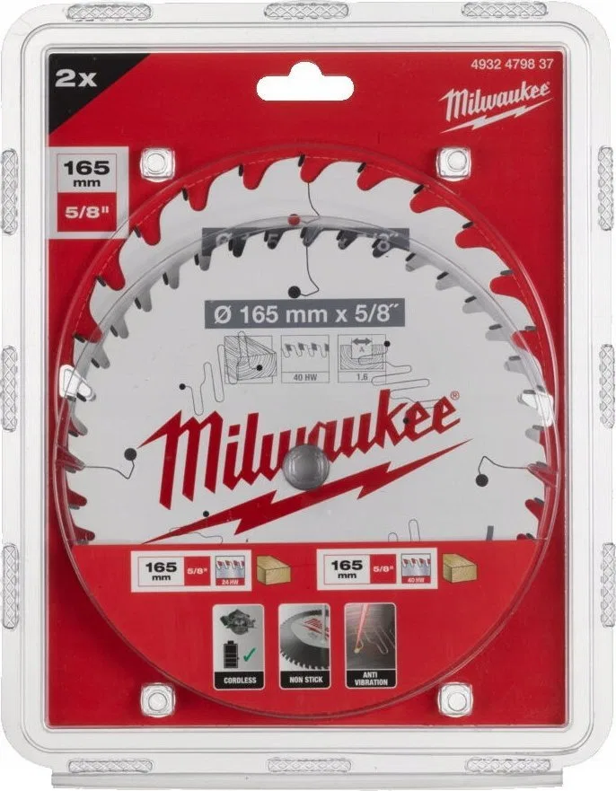 Milwaukee Cutting disc 165x15.87mm, 24 teeth, 40 teeth. Milwaukee (for battery tool) (4932471311, 4932471312) 2PCS.