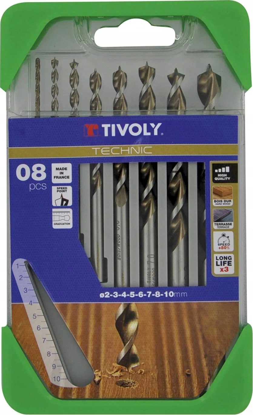 Wiertło Tivoly Medžio grąžtų rinkinys 2 - 10mm, 8 vnt, HSS, sugraduotas