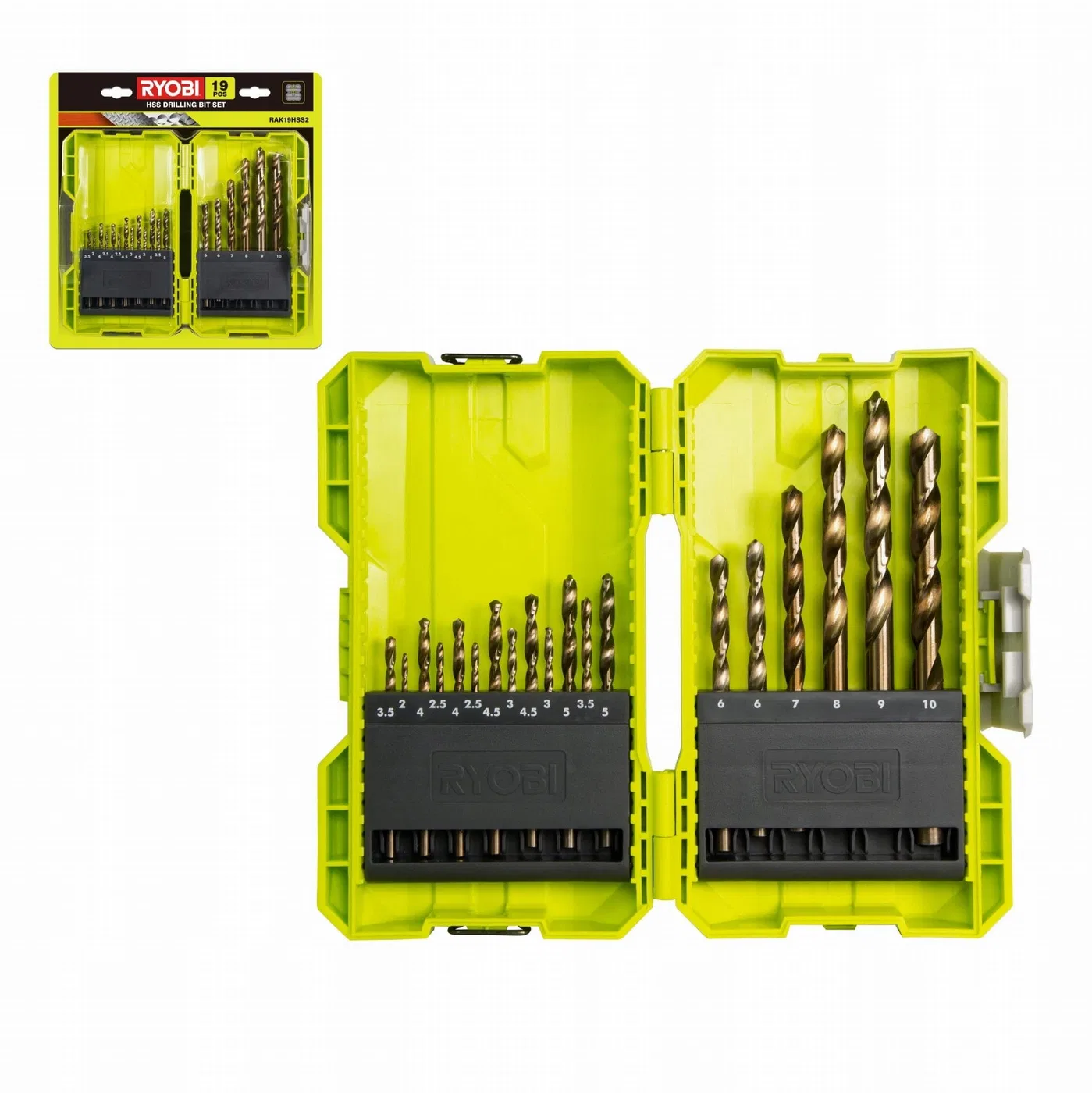 Drill bit set RYOBI RAK19HHS2, HSS, for metal, wood, plastic, 19 pcs.