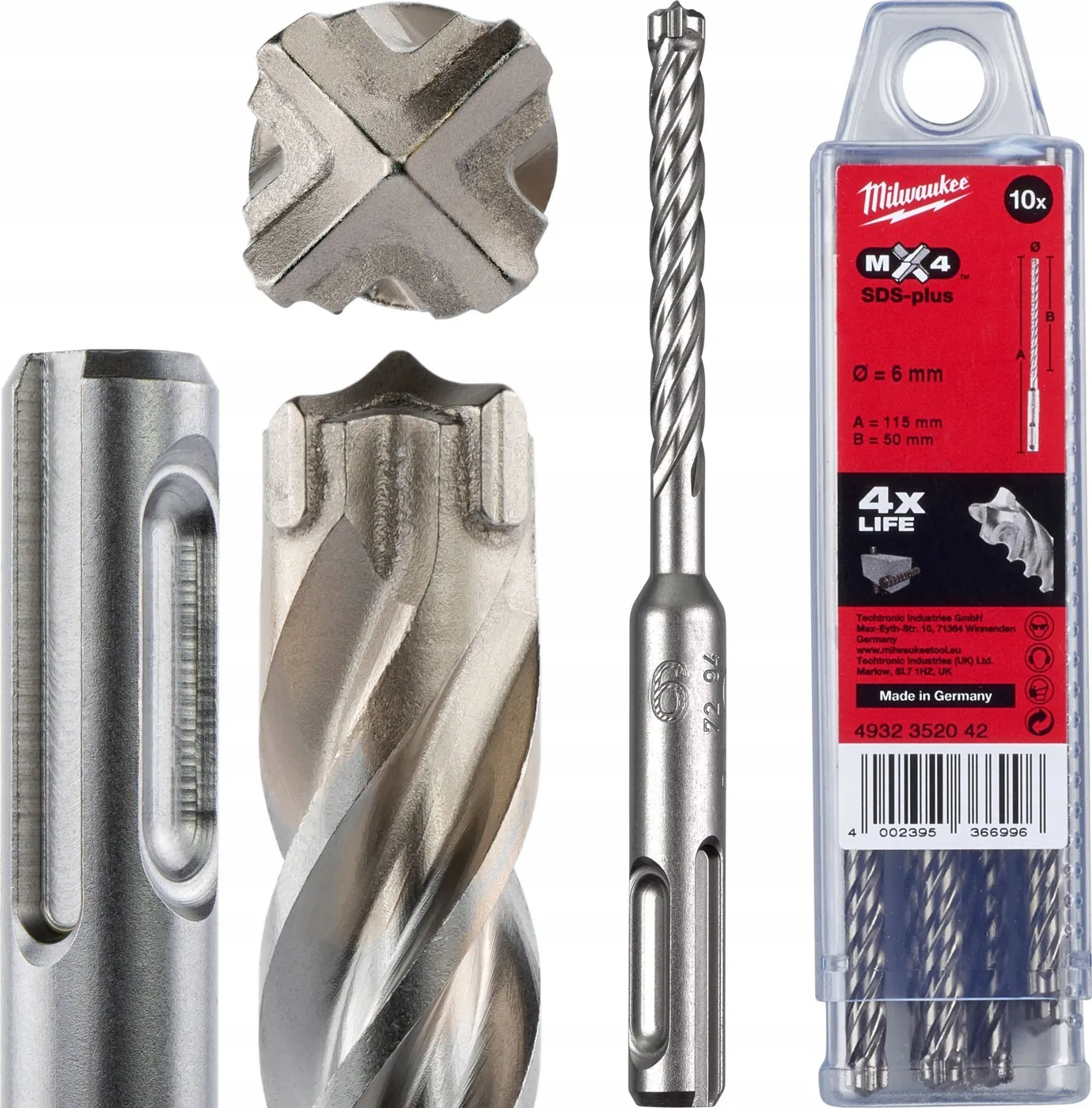 Wiertło Milwaukee Drill bit SDS Plus MX4 6x115/50mm, (4 hard plates), Milwaukee (10PCS)