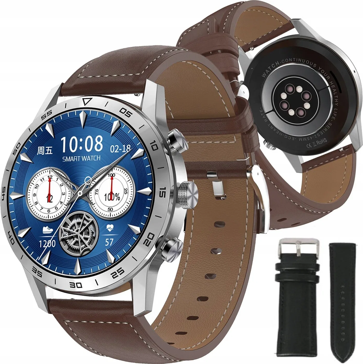 SMARTWATCH MĘSKI 2 PASKI DT70 CZARNY