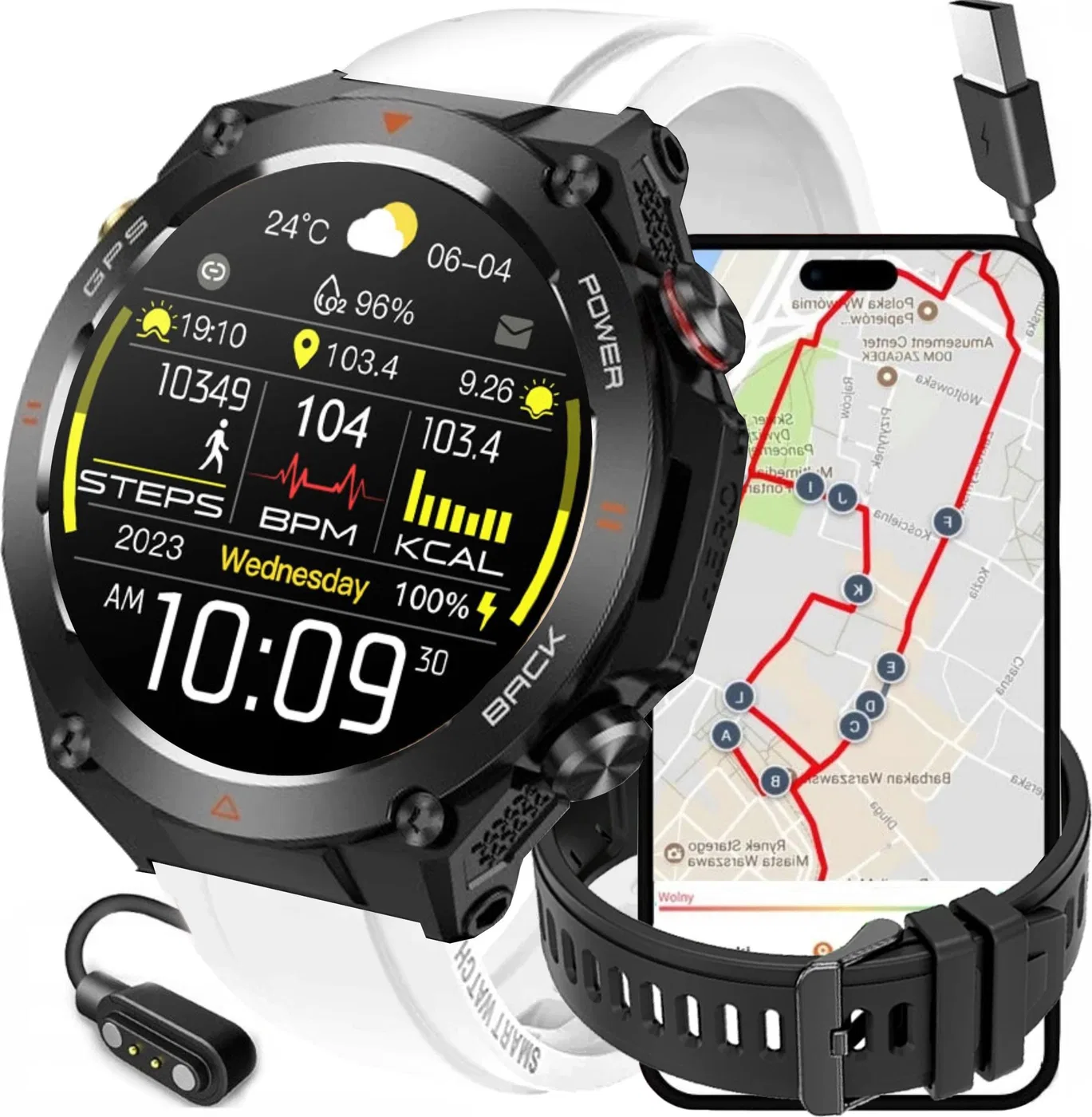 SMARTWATCH z GPS zegarek Rubicon dwa paski