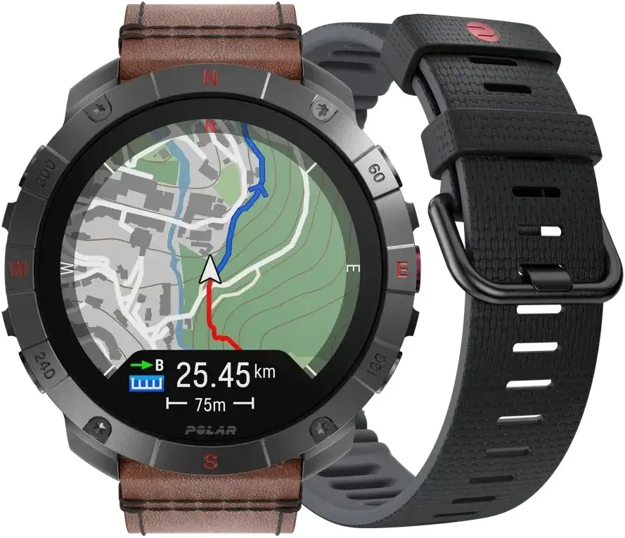 Zegarek sportowy Polar Polar Grit X2 Pro Titanium brązowy skórzany M/L